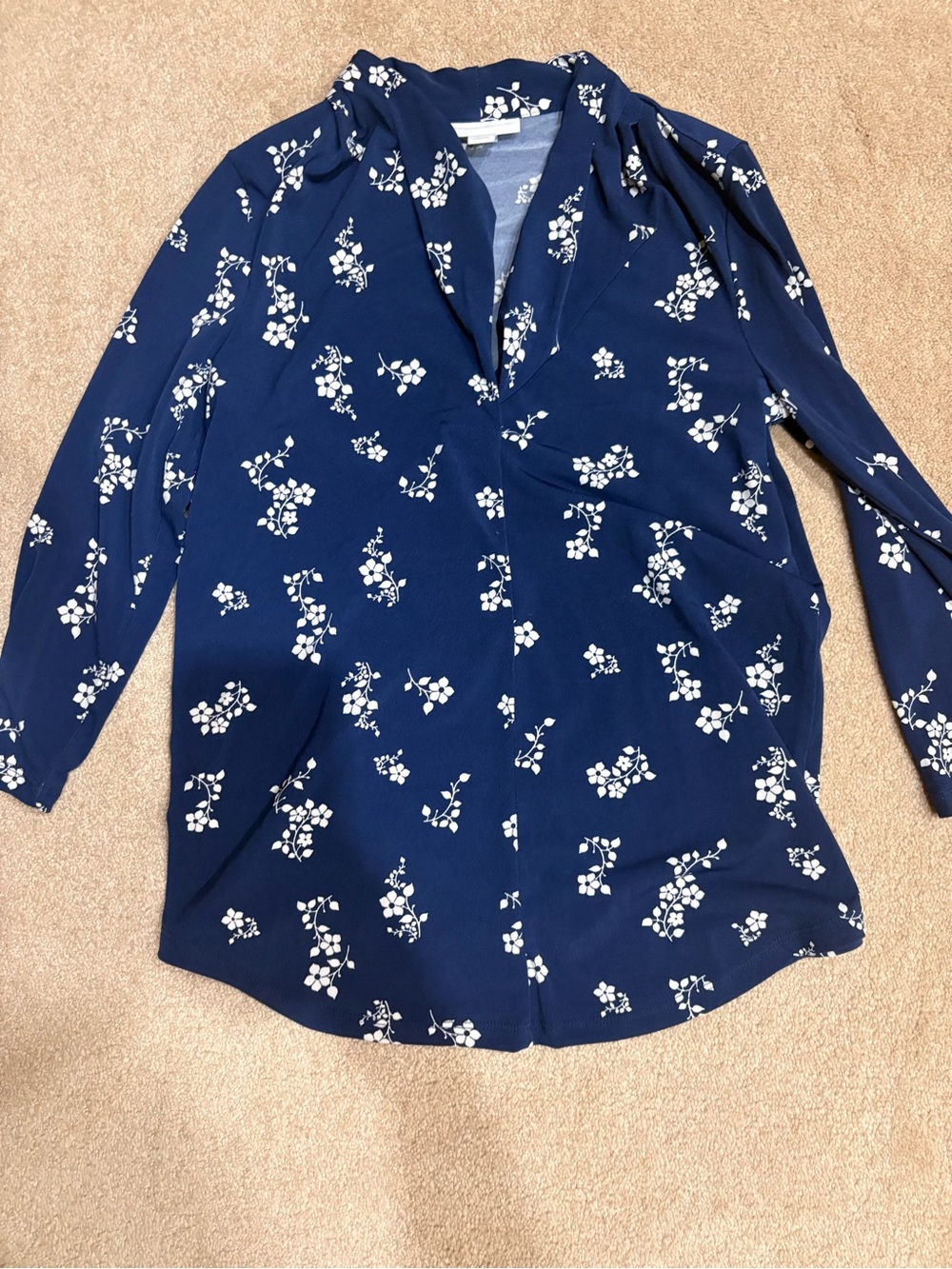 Charter Club Navy and White Floral Blouse